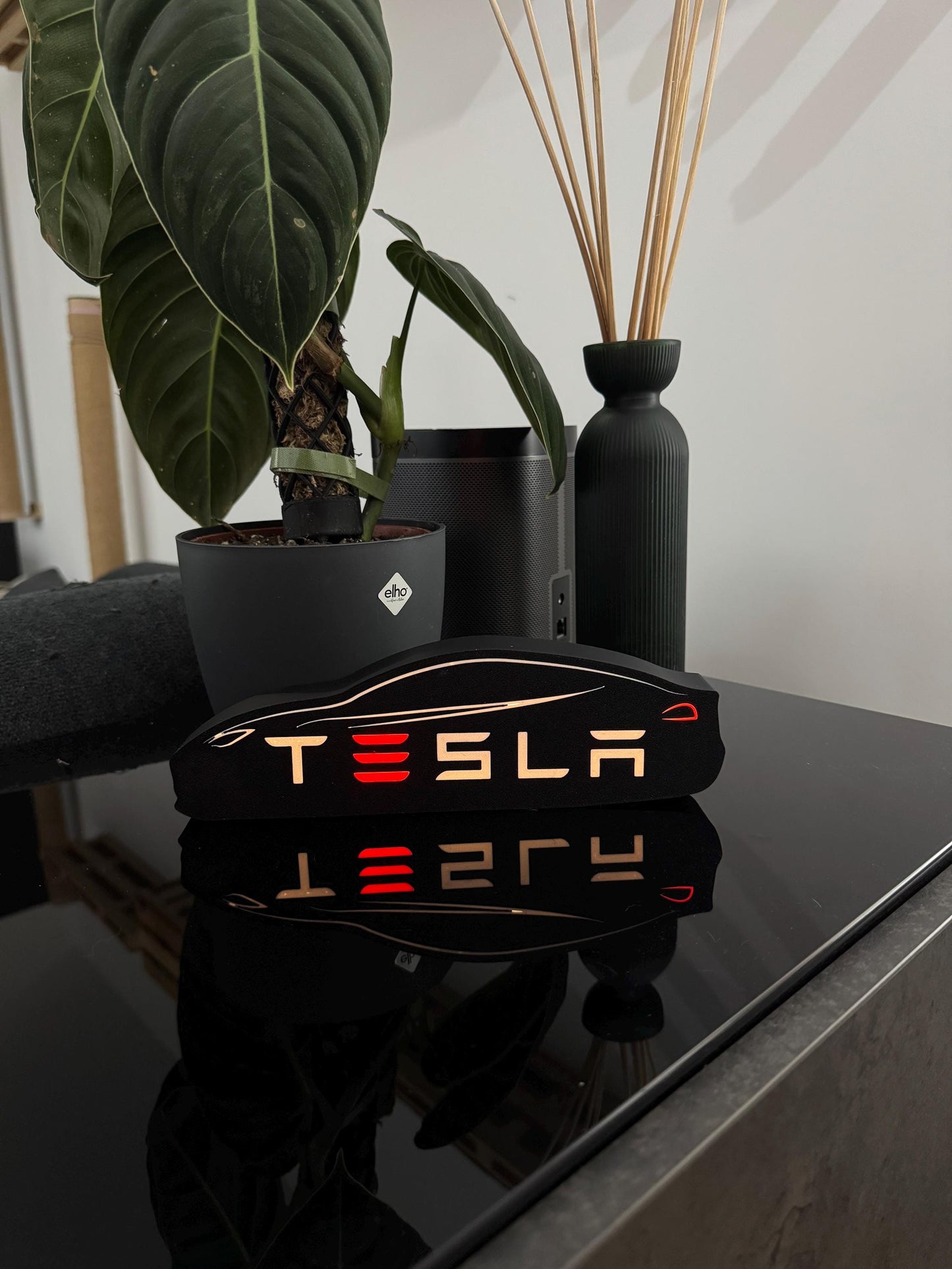 Tesla Lightbox – Stilvolle Silhouette mit ikonischem Schriftzug